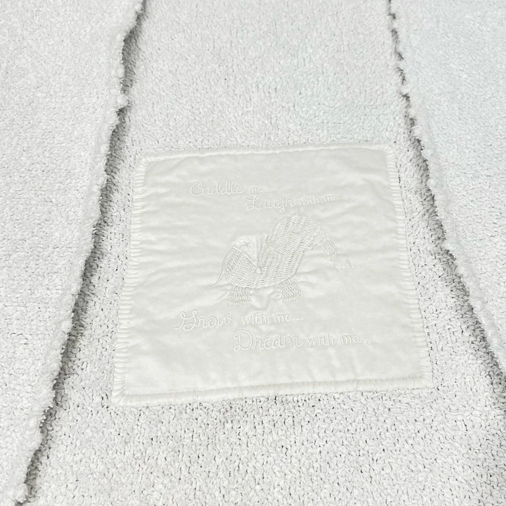 Barefoot Dreams Cozy Chic Blanket White Satin And Embroidery Elephant Style# 501